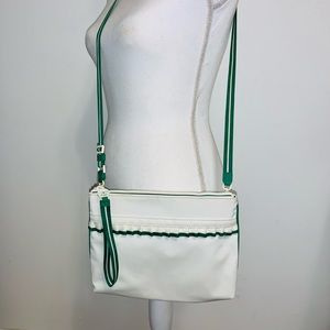 TORY BURCH SPORT crossbody bag white canvas green ruffles preppy purse RARE